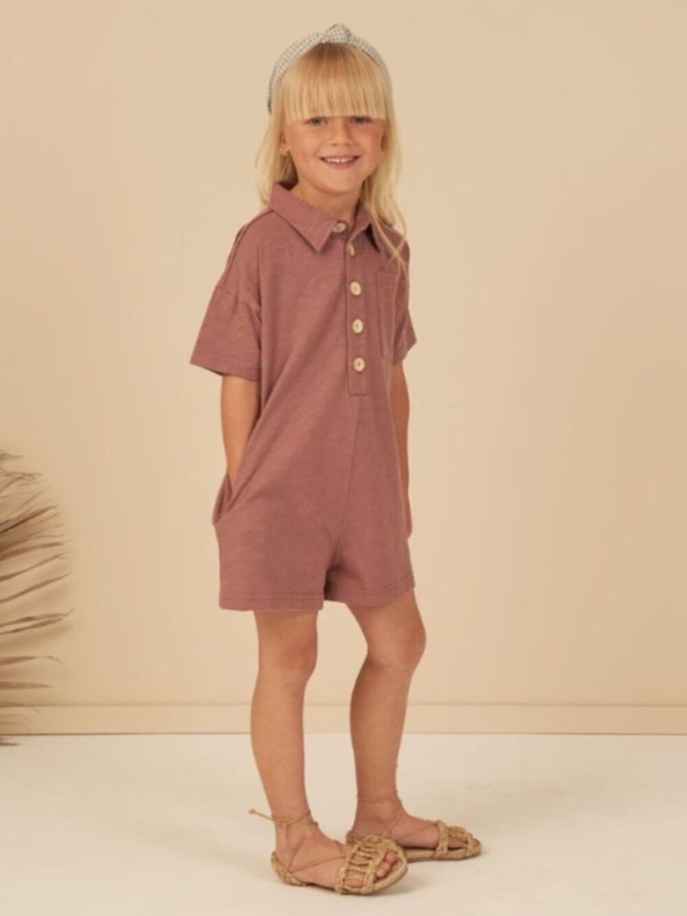 Rylee + Cru Mauve Short Sleeve Polo Romper